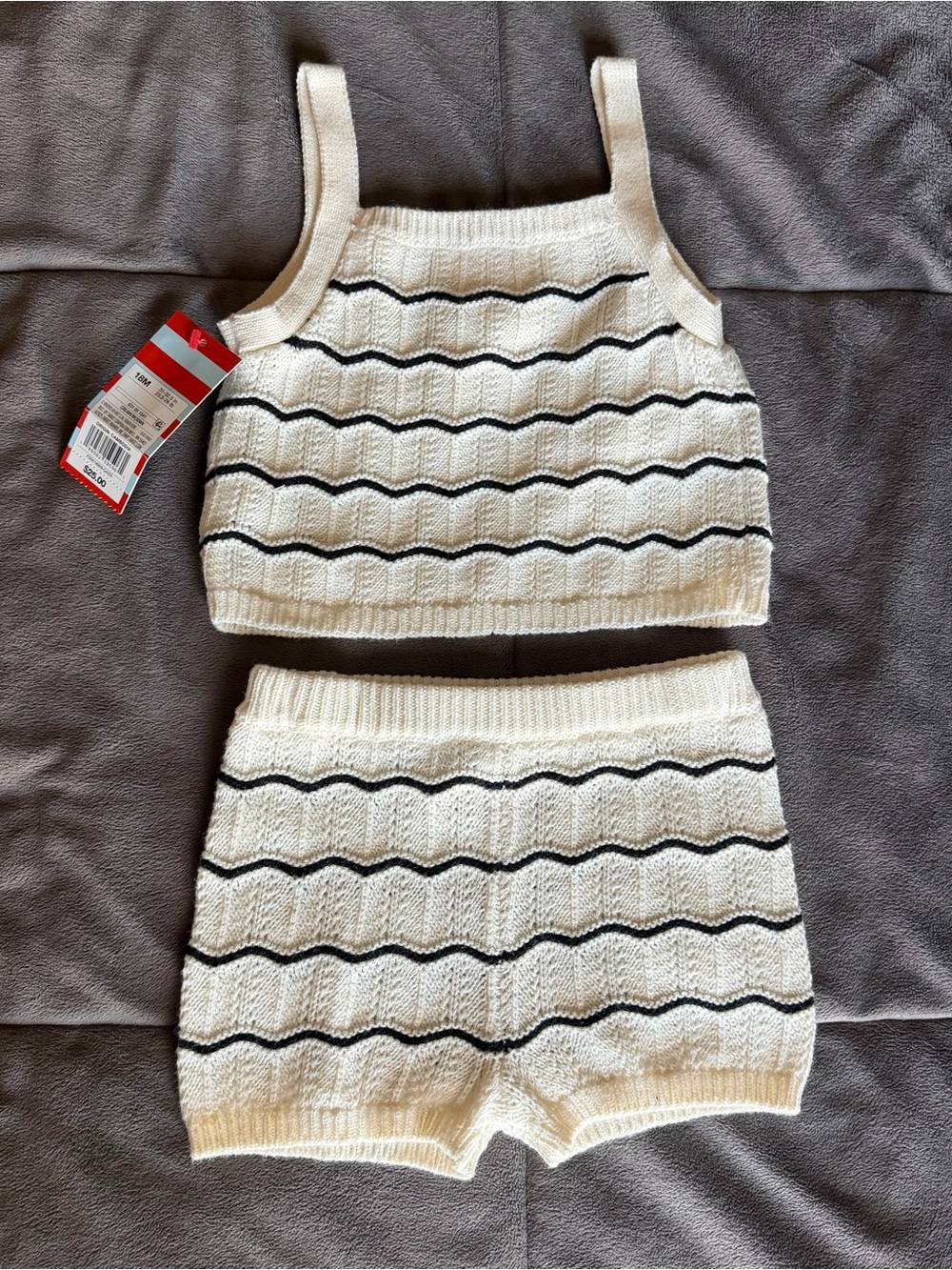 NWT 18m Cream Knit Crop Tank & Shorts Set